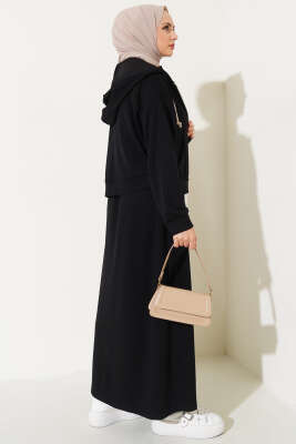 Loyşa Hırkalı Elbise İkili Takım Siyah - Thumbnail