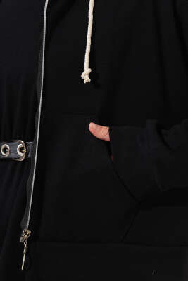 Loyşa Hırkalı Elbise İkili Takım Siyah - Thumbnail