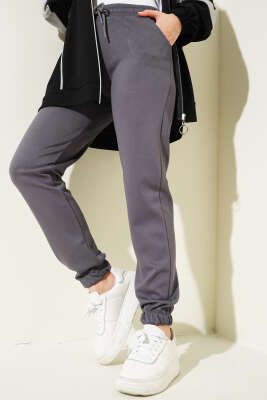 Bel Lastikli İpli Jogger Pantolon Füme - Thumbnail