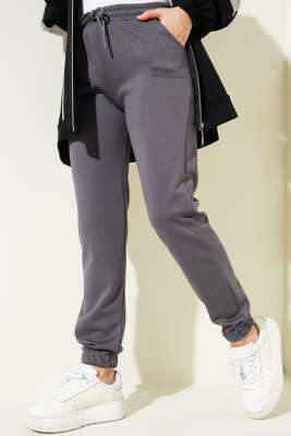 Bel Lastikli İpli Jogger Pantolon Füme - Thumbnail