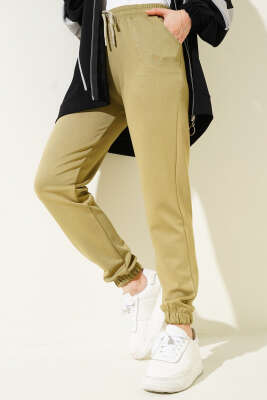 Pazarium - Bel Lastikli İpli Jogger Pantolon Çağla Yeşili