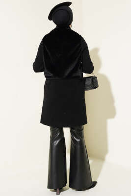 Garnili Peluş Kaşe Yelek Siyah - Thumbnail