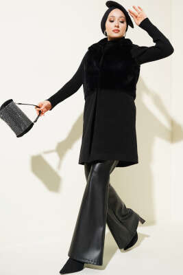 Garnili Peluş Kaşe Yelek Siyah - Thumbnail