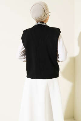 Önü Düğmeli Triko Yelek Siyah - Thumbnail