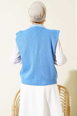 Önü Düğmeli Triko Yelek İndigo - Thumbnail