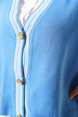 Önü Düğmeli Triko Yelek İndigo - Thumbnail