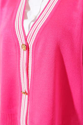 Önü Düğmeli Triko Yelek Fuşya - Thumbnail