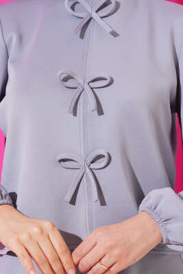 Önü Fiyonklu Etekli Scuba İkili Takım Gri - Thumbnail