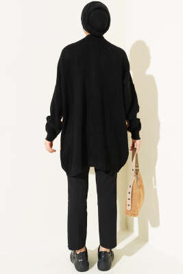 Çift Renkli Salaş Triko Hırka Siyah Latte - Thumbnail