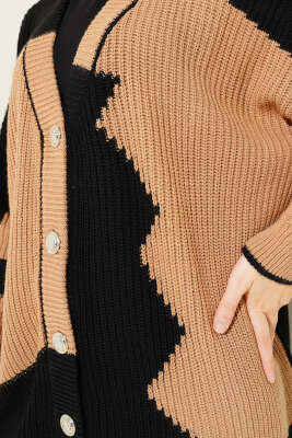 Çift Renkli Salaş Triko Hırka Siyah Latte - Thumbnail