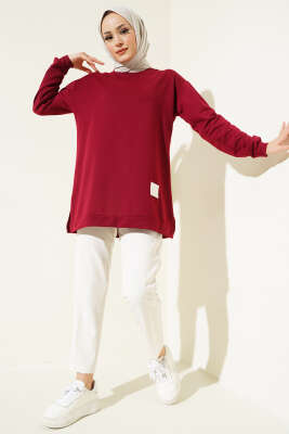 	 Yazı Baskı Armalı Tunik Bordo - Thumbnail