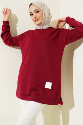 	 Yazı Baskı Armalı Tunik Bordo - Thumbnail