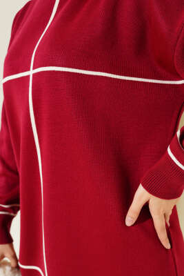 Çizgi Detaylı Basic Triko Tunik Bordo - Thumbnail