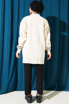 Çizgi Detaylı Basic Triko Tunik Bej Siyah - Thumbnail