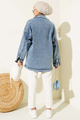 Çift Cepli Metal Düğmeli Kot Ceket Kot Mavisi - Thumbnail