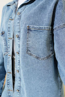 Çift Cepli Metal Düğmeli Kot Ceket Kot Mavisi - Thumbnail