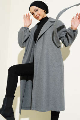 Pazarium - Bilekleri Lastikli Kaşe Kaban Kayrak Grisi