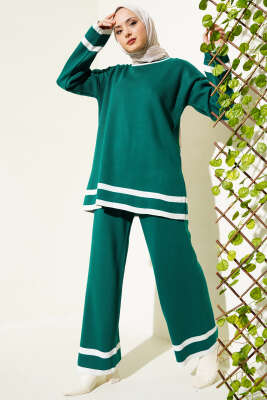 Çizgi Detaylı Basic Triko İkili Takım Zümrüt - Thumbnail