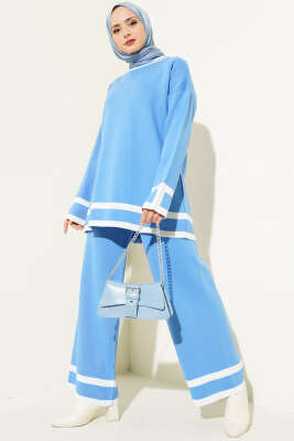 Çizgi Detaylı Basic Triko İkili Takım İndigo - Thumbnail