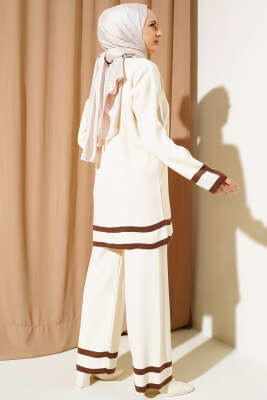 Çizgi Detaylı Basic Triko İkili Takım Bej - Thumbnail