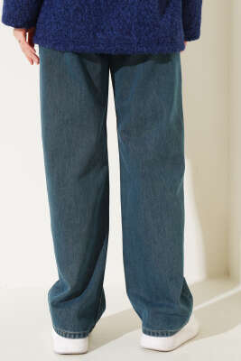 Geniş Paça Palazzo Kot Pantolon Koyu Mavi - Thumbnail