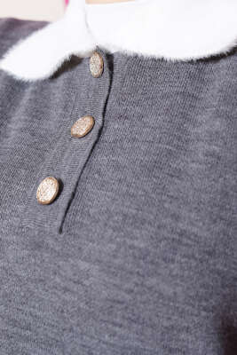 Yakası Sakallı Triko İkili Takım Füme - Thumbnail