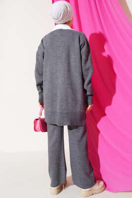 Yakası Sakallı Triko İkili Takım Füme - Thumbnail