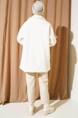 Kol Kemerli Cepli Peluş Mont Ekru - Thumbnail