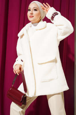 Kol Kemerli Cepli Peluş Mont Bordo - Thumbnail