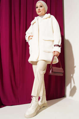 Kol Kemerli Cepli Peluş Mont Bordo - Thumbnail