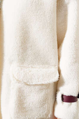 Kol Kemerli Cepli Peluş Mont Bordo - Thumbnail