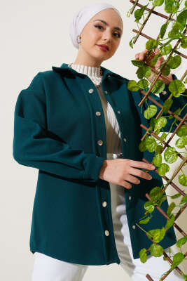 Metal Çıtçıtlı Ceket Zümrüt - Thumbnail