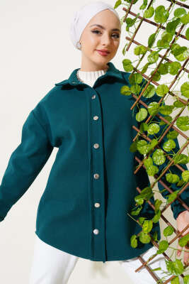 Metal Çıtçıtlı Ceket Zümrüt - Thumbnail