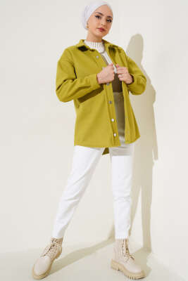 	 Metal Çıtçıtlı Ceket Yağ Yeşili - Thumbnail