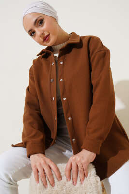 Pazarium - 	 Metal Çıtçıtlı Ceket Taba