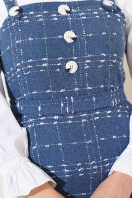 	 Düğmeli Kuşaklı Tüvit Jile Elbise İndigo - Thumbnail