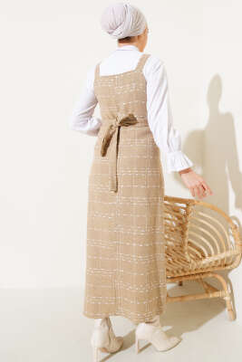 	 Düğmeli Kuşaklı Tüvit Jile Elbise Camel - Thumbnail