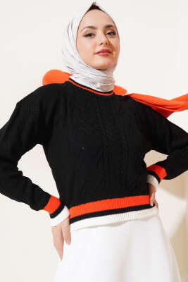 Yaka Renkli Kazak Siyah - Thumbnail