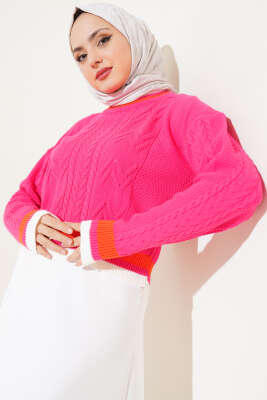 Yaka Renkli Kazak Fuşya - Thumbnail