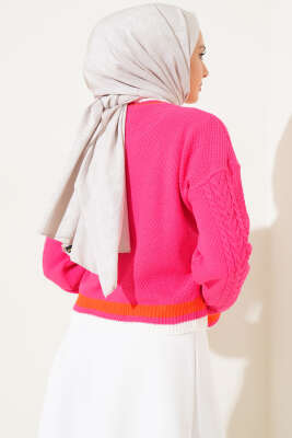 Yaka Renkli Kazak Fuşya - Thumbnail