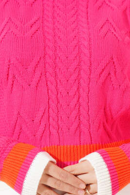 Yaka Renkli Kazak Fuşya - Thumbnail