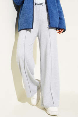 Pazarium - Balance Armalı Bel Lastikli Pantolon Gri