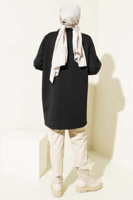 Varak Detaylı Desenli Tunik Siyah - Thumbnail