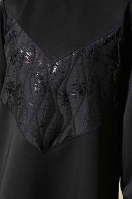 Varak Detaylı Desenli Tunik Siyah - Thumbnail