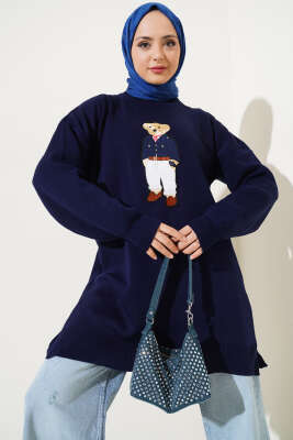 Ayıcıklı Triko Tunik Lacivert - Thumbnail