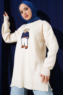 Ayıcıklı Triko Tunik Bej - Thumbnail