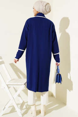 Şal Yaka Cepli Triko Hırka Lacivert - Thumbnail