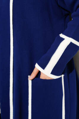 Şal Yaka Cepli Triko Hırka Lacivert - Thumbnail