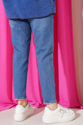 Dar Paça Mom Jeans Kot Pantolon Mavi - Thumbnail