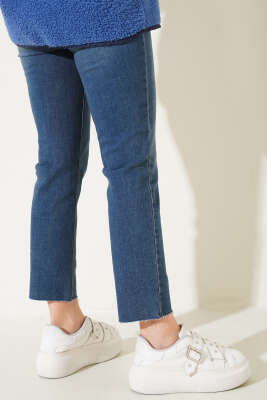 Boru Paça Sökük Jean Pantolon Kahve Tint - Thumbnail